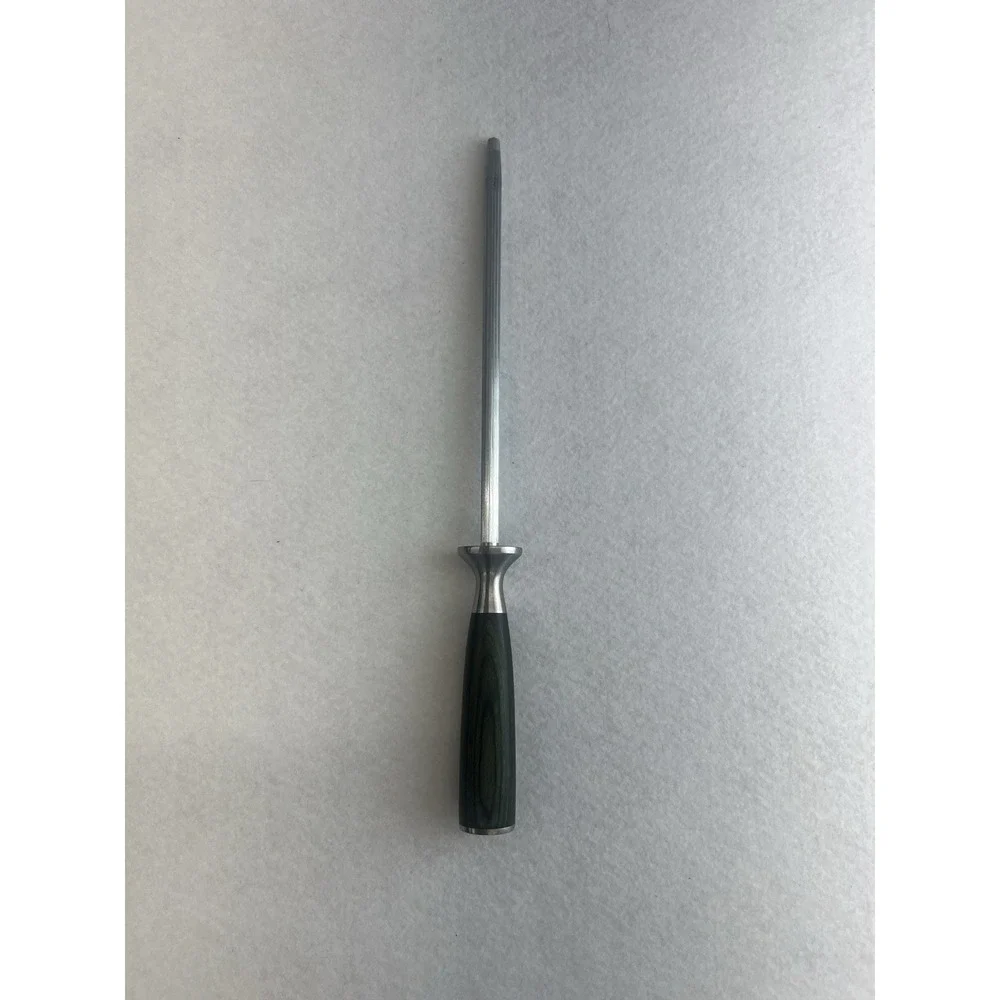 Hexclad 9-In Honing Rod Carbon Steel Rod Green Pakkawood Handle